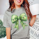 Large Grey Green Fur Christmas Lights Bow Comfort Color Graphic Tee