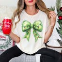 Large Ivory Green Fur Christmas Lights Bow Comfort Color Graphic Tee