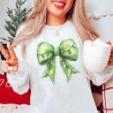  Green Fur Christmas Lights Bow Graphic Sweatshirt