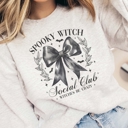 Large Ash Halloween Ghost & Bow Crewneck Sweatshirts | Spooky Cute Fall Graphics