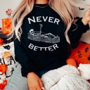 2X Black Halloween Ghost & Bow Crewneck Sweatshirts | Spooky Cute Fall Graphics