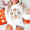 Small White Halloween Ghost & Bow Crewneck Sweatshirts | Spooky Cute Fall Graphics