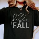 Medium Black Hello Fall Cozy Comfort Colors Graphic Tees | Pumpkin Season, Coffee Weather, Pumpkin Bow & Autumn Script Shirts