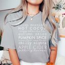 Small Grey Hello Fall Cozy Comfort Colors Graphic Tees | Pumpkin Season, Coffee Weather, Pumpkin Bow & Autumn Script Shirts