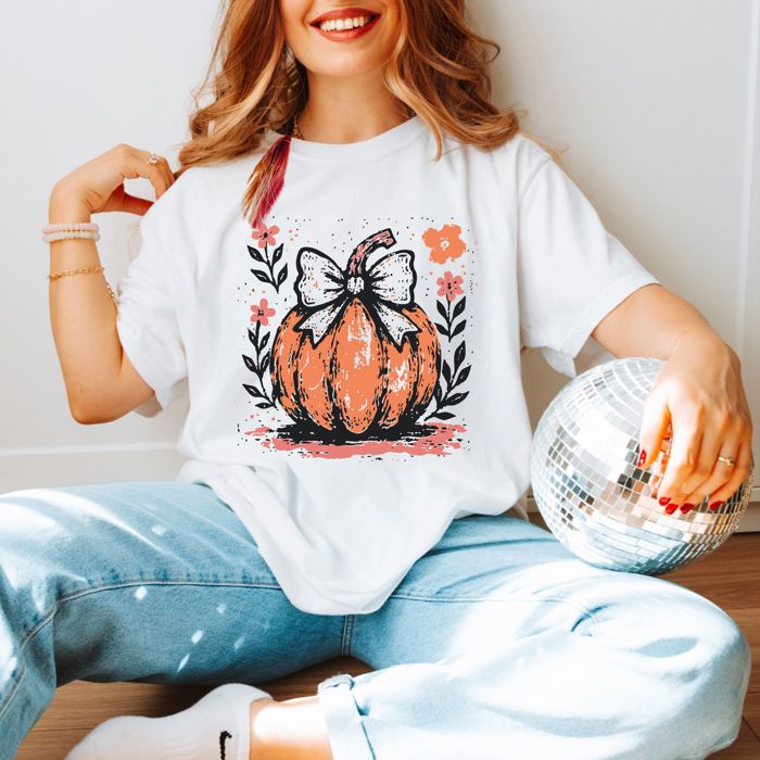 Hello Fall Cozy Comfort Colors Graphic Tees | Pumpkin Season, Coffee Weather, Pumpkin Bow & Autumn Script Shirts