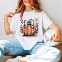 Medium White Hello Fall Cozy Comfort Colors Graphic Tees | Pumpkin Season, Coffee Weather, Pumpkin Bow & Autumn Script Shirts