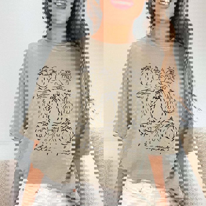 Hello Pumpkin Bow Collage Comfort Color Graphic Tee