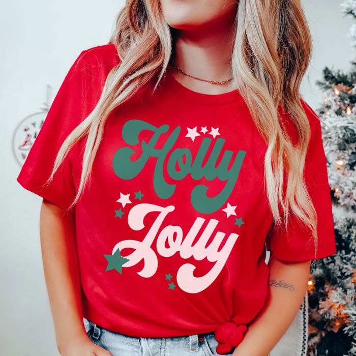 Holly Jolly Bella Canvas Tees – Funny Christmas Graphic Tees for Moms, Holiday Humor Collection