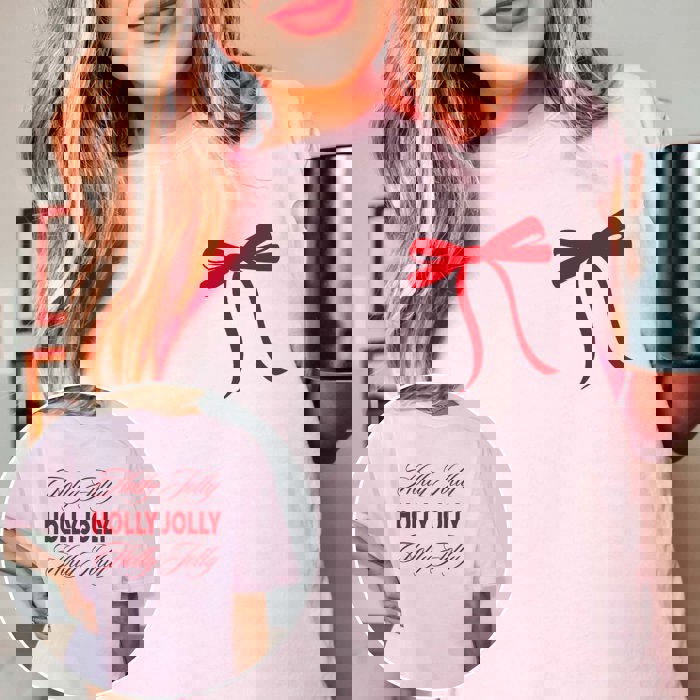 Holly Jolly Repeat Comfort Color Graphic Tee Front & Back Design