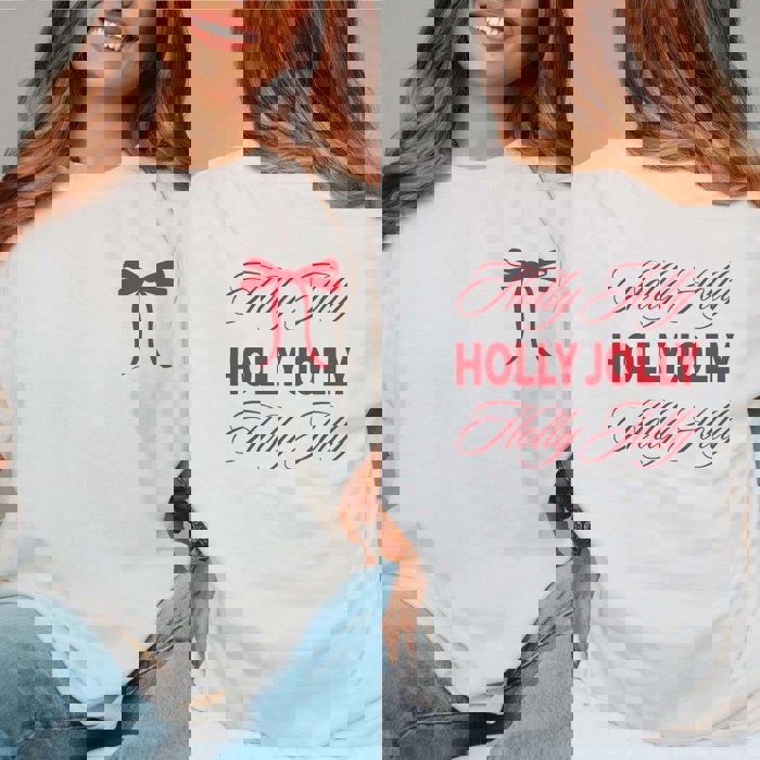 Holly Jolly Repeat Comfort Color Graphic Tee Front & Back Design