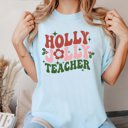 2X Chambray Holly Jolly Teacher Cheer Comfort Colors Tee