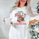 2X White Holly Jolly Teacher Era Book Comfort Colors Tee