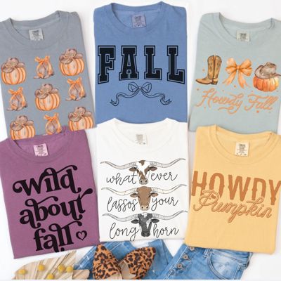 Howdy Fall Cozy Comfort Colors Graphic Tees | Wild About Fall, Longhorn, Pumpkins & Western Autumn Shirts