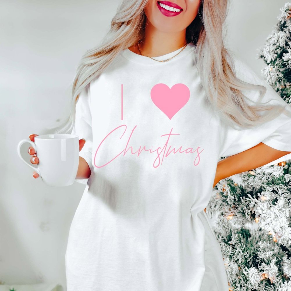 I Love Christmas Pink Comfort Colors Tee