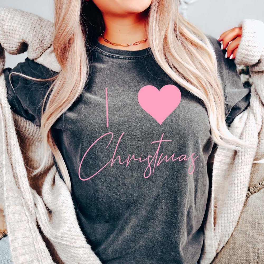 I Love Christmas Pink Comfort Colors Tee