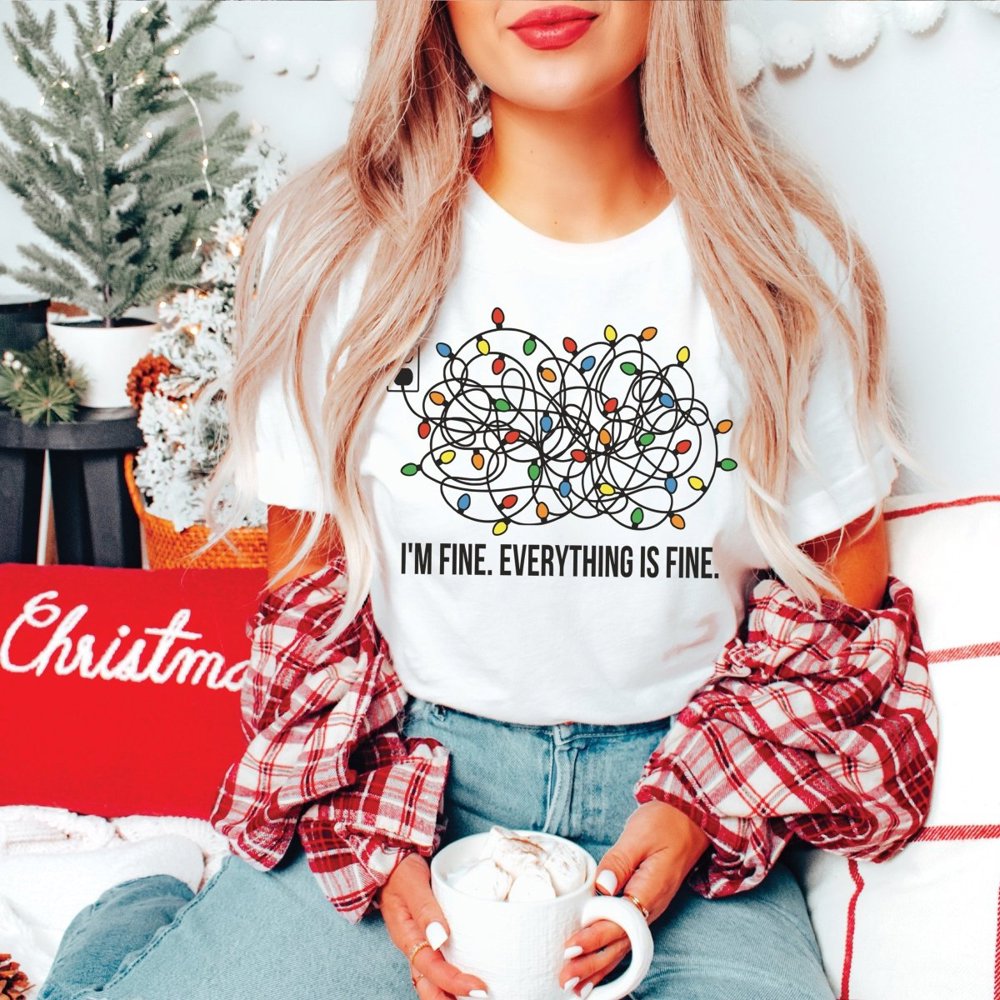 I’m Fine Everything's Fine Christmas Lights Bella Graphic Tee