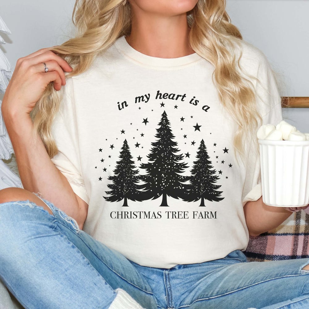 In My Heart Is A Christmas Tree Farm Comfort Color Graphic Tee