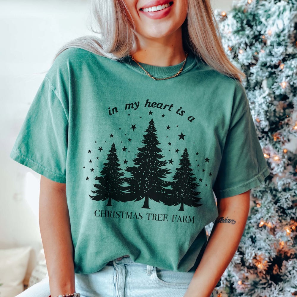 In My Heart Is A Christmas Tree Farm Comfort Color Graphic Tee