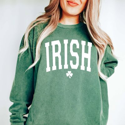 Irish Shamrock White Comfort Colors Crew Sweatshirt