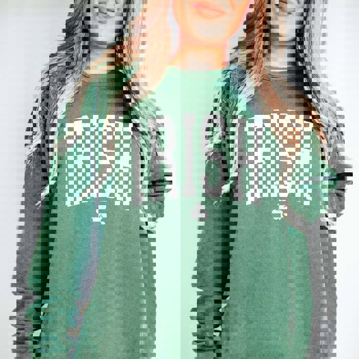 Irish Shamrock White Comfort Colors Crew Sweatshirt