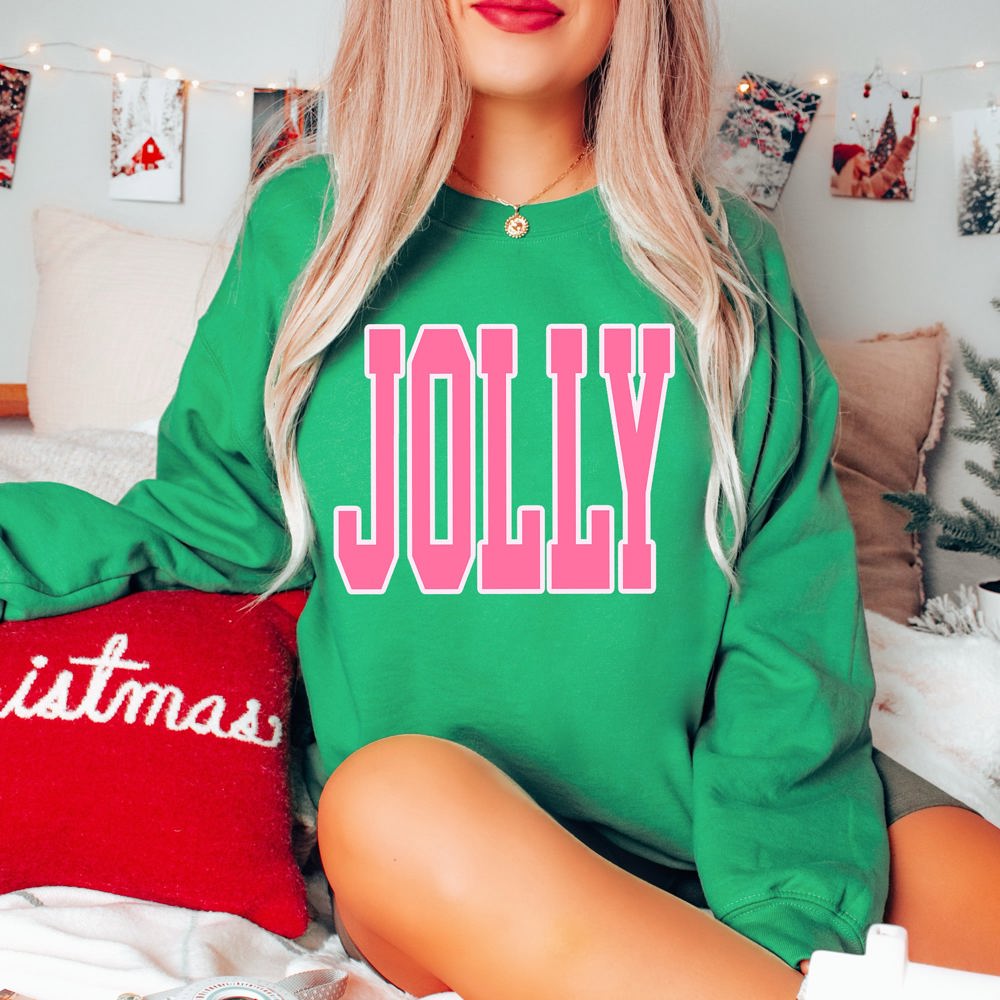 Jolly Pink Large Letter Christmas Graphic Sweatshirt