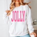  Jolly Pink Large Letter Christmas Graphic Sweatshirt