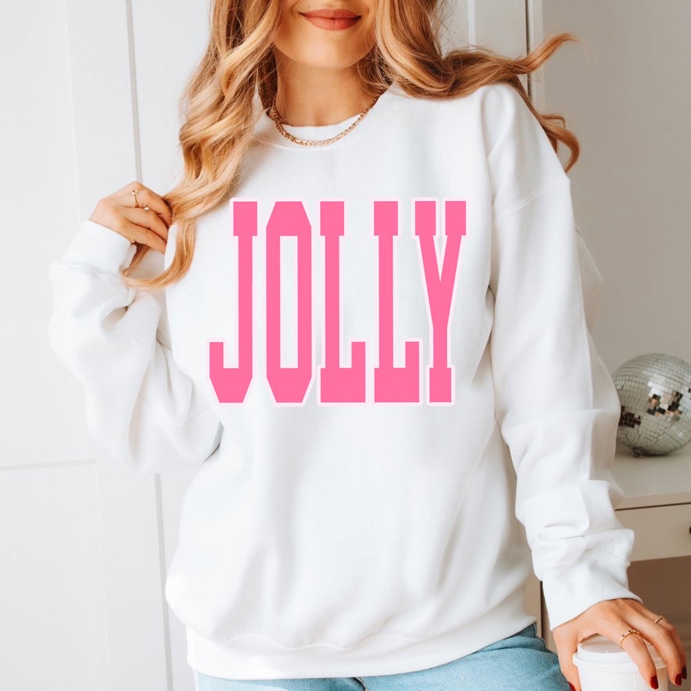 Jolly Pink Large Letter Christmas Graphic Sweatshirt