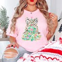 Large Pink Leopard Bow Christmas Tree Bella Graphic Tee