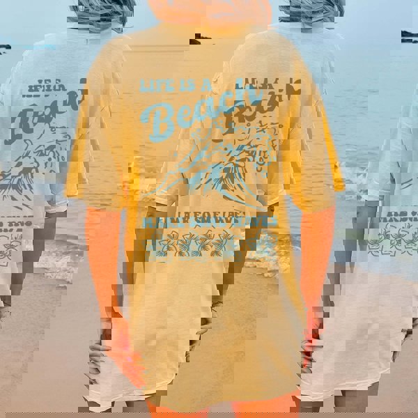Life is a Beach Make Waves Comfort Color Graphic Tee Back