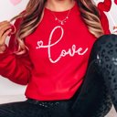 2X Red Love Distressed Script Crew Sweatshirt