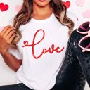 2X White Love Distressed Script Red Bella Graphic Tee