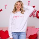 2X White Love Pink Bow Bella Crew Sweatshirt