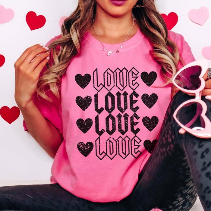 Love Stacked Hearts Comfort Color Graphic Tee