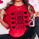 Large Red Love Stacked Hearts Comfort Color Graphic Tee