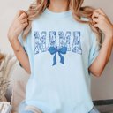 2X Chambray Mama Blue Floral Bow Comfort Color Tee