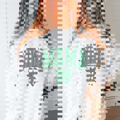 Mama With Green Bow Graphic Sweatshirt