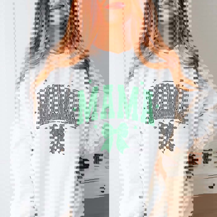 Mama With Green Bow Graphic Sweatshirt