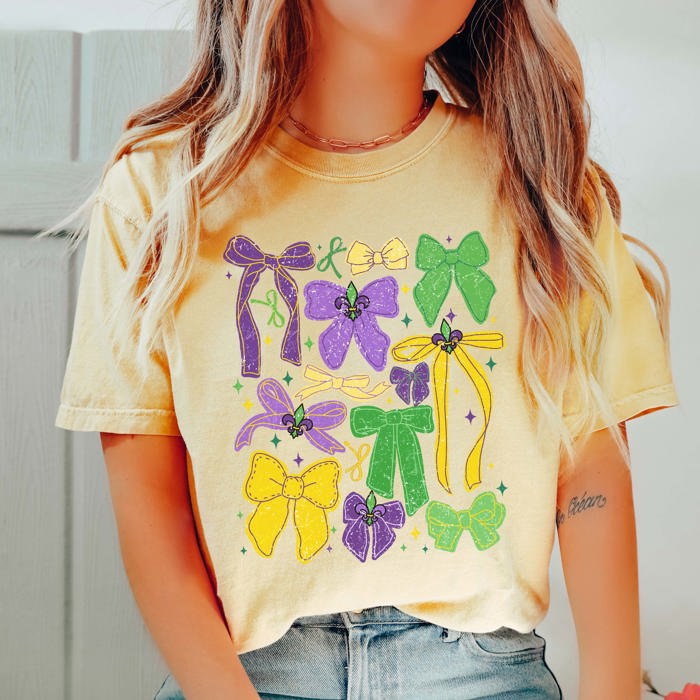 Mardi Gras Bow Collage Comfort Color Tee