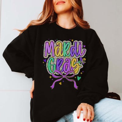 Mardi Gras With Bow Graphic Sweatshirt