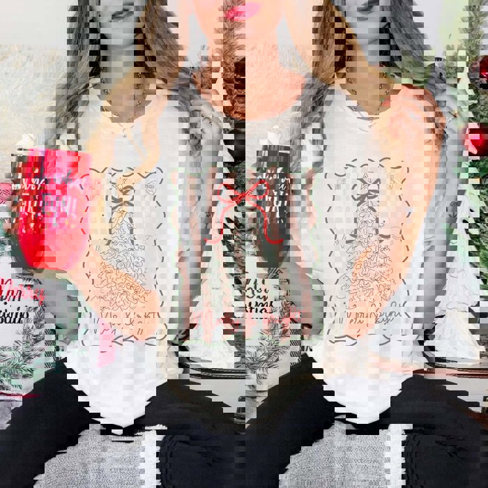 Merry And Bright Bow Tree With Stripes Comfort Color Graphic Tee