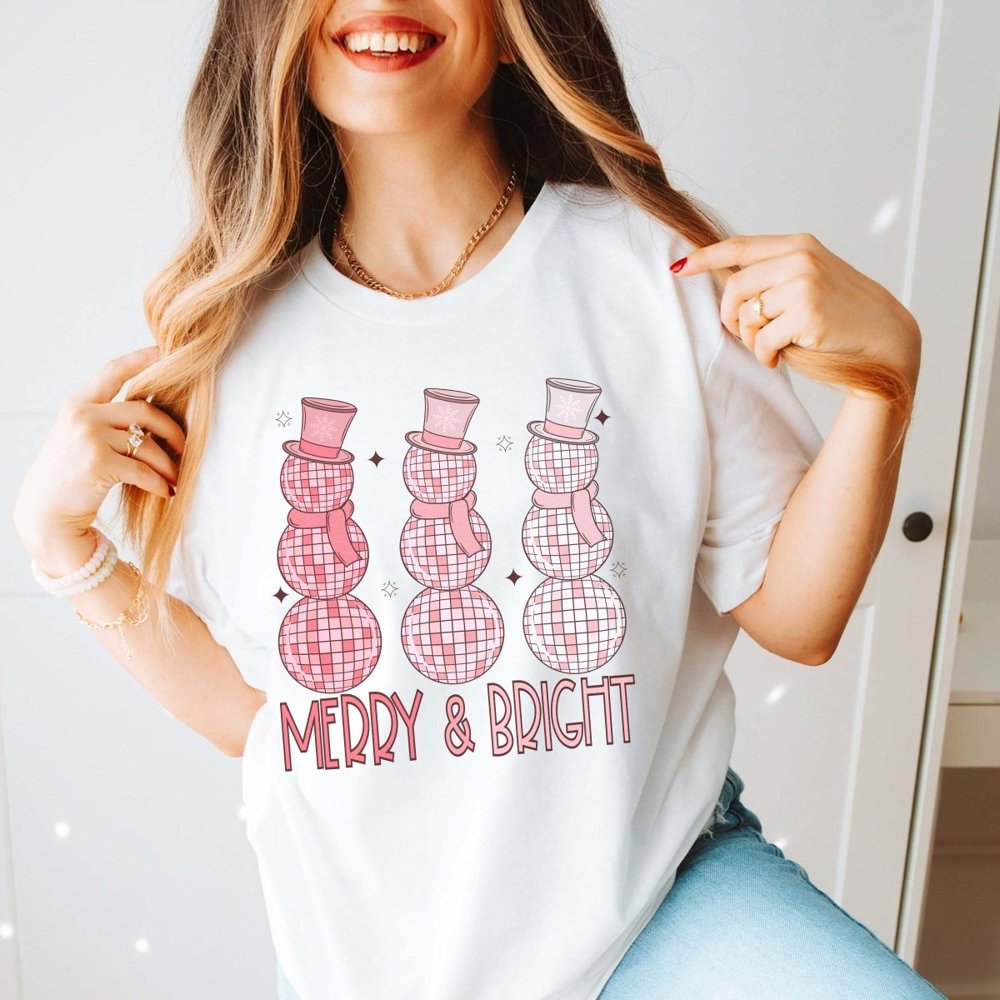 Merry & Bright Disco Snowmen Bella Graphic Tee