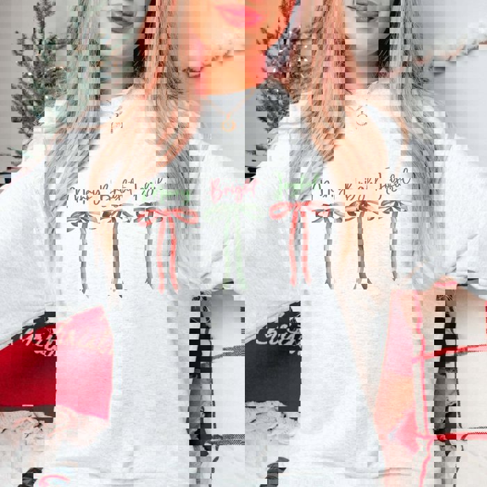 Merry Bright Joyful Bows Graphic Sweatshirt