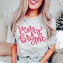 Large Athletic Grey Merry & Bright Pink Script  Bella Graphic Tee