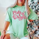 2X Mint Merry & Bright Pink Script  Bella Graphic Tee