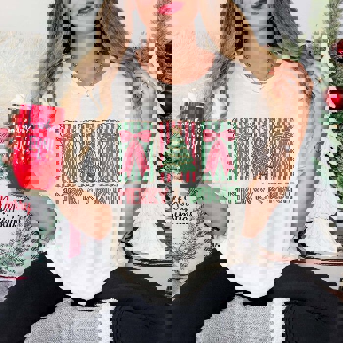 Merry & Bright Stripes & Bows Comfort Color Graphic Tee