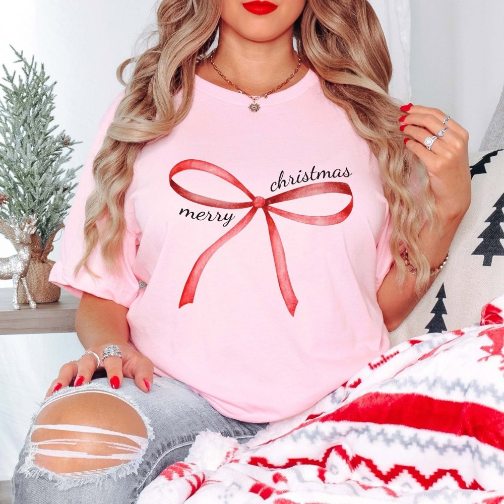 Merry Christmas Red Bow Bella Graphic Tee