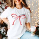 Large White Merry Christmas Red Bow Bella Graphic Tee