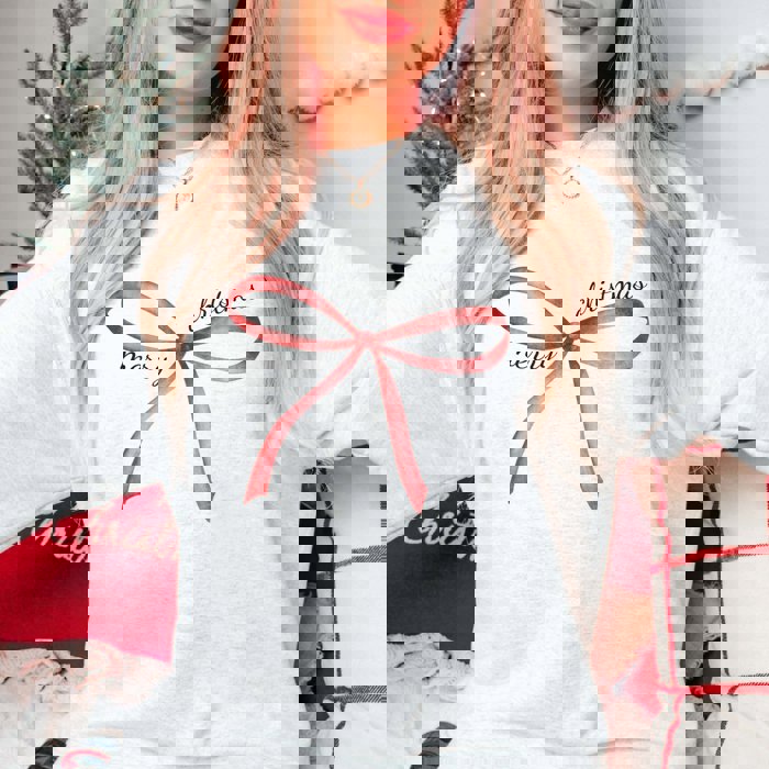 Merry Christmas Red Bow Graphic Sweatshirt