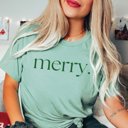 2X Heather Bay Leaf Merry Green Christmas Bella Graphic Tee