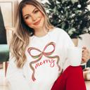 Medium White Merry Green & Red Christmas Bow Graphic Sweatshirt